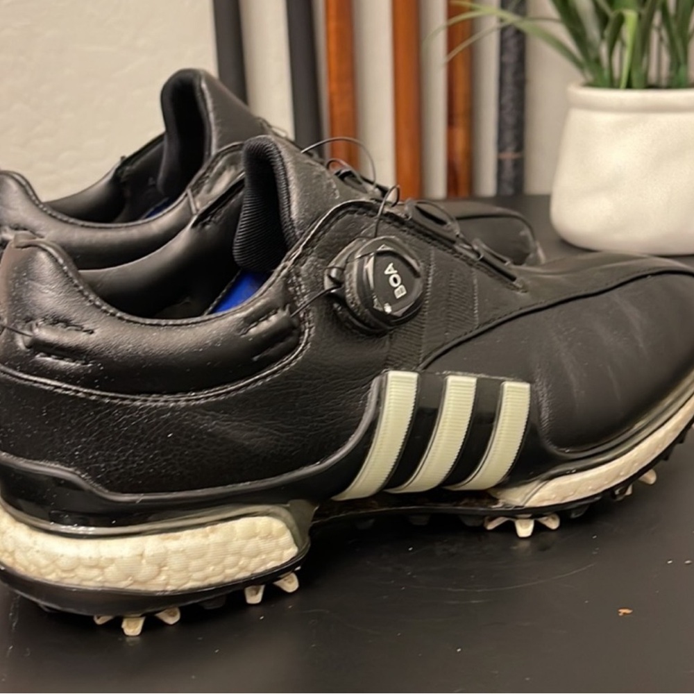 Adidas Men's Black and White Athletic Golf Shoes - Picture 7 of 10